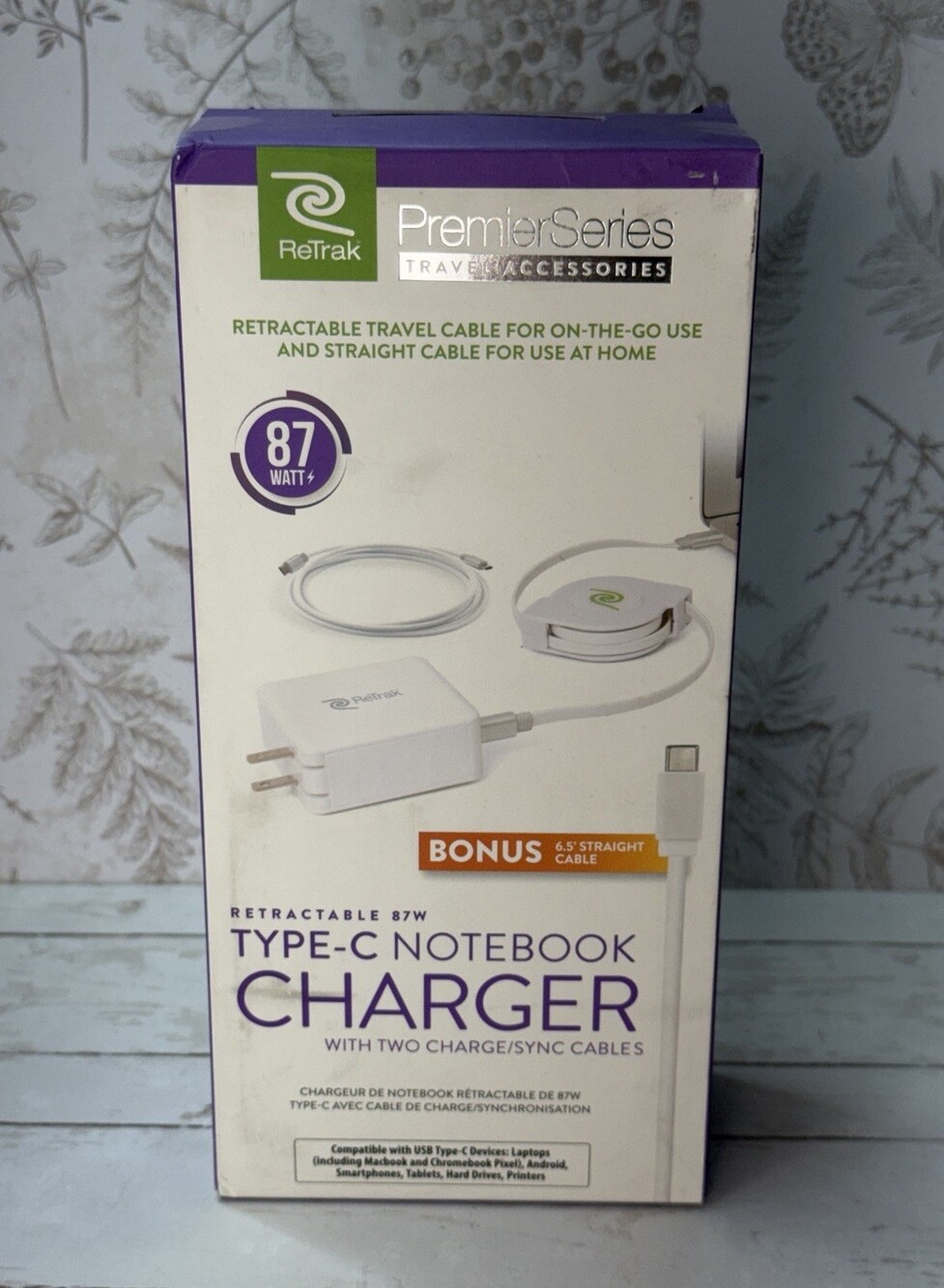 ReTrak 87W Type-C Notebook Charger White Universal with Two Charge Cables